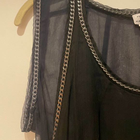 ALBERTA FERRETTI CHIFFON NAVY BLOUSE WITH CHAIN DETAIL - Picture 2 of 4